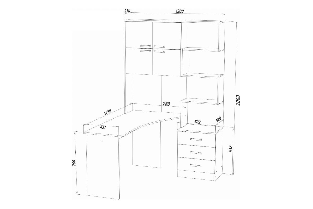 "Компьютерный стол Модель-1 левый 3 ящика венге белфорт" - вид 3