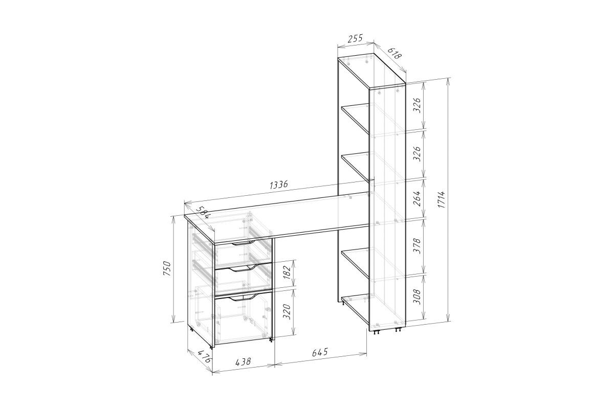 "Письменный стол Мико со стеллажом белый" - вид 2