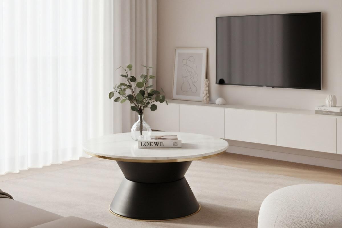 Столик журнальный Флэт Уайт белый мрамор