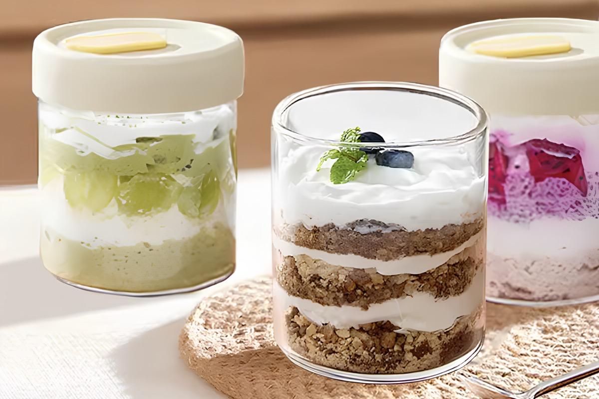 Набор стаканов для йогурта с силиконовой крышкой